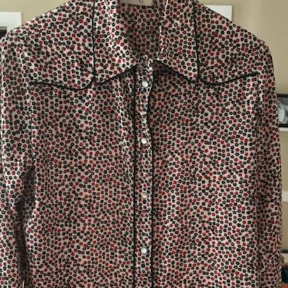 Anthropologie Cowboy Shirt with Fringe Back and Sleeves